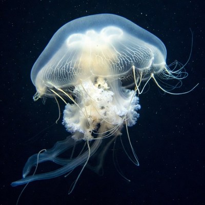 Translucent jellyfish in dark water
