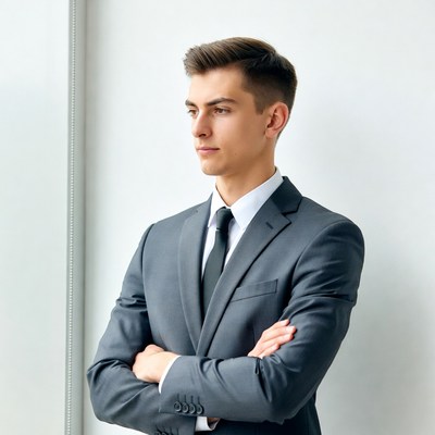 Young man in suit arms crossed
