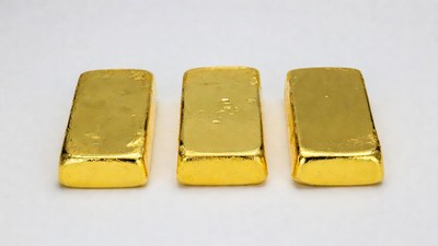 Three gold bars on white background