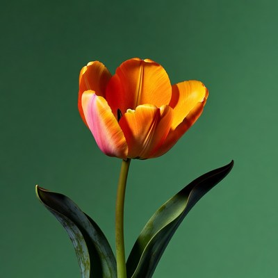 Orange tulip on green background