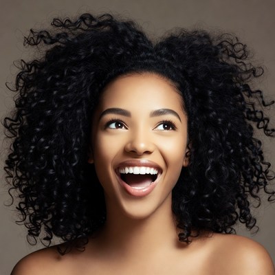 African-American woman smiling with curly hair
