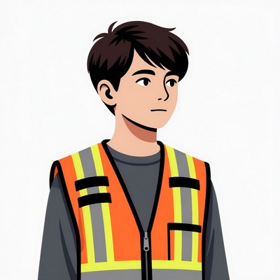 Asian boy in safety vest
