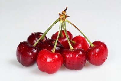 Fresh Red Cherries with Water Droplets