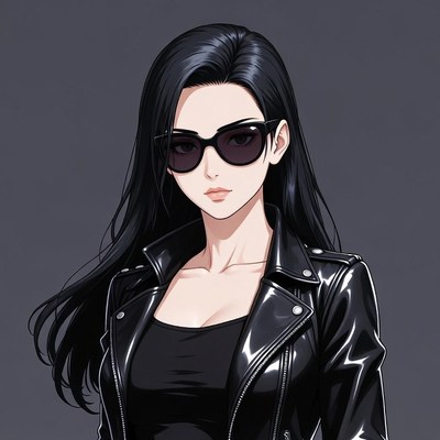 Anime woman in black leather jacket