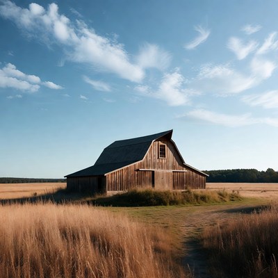 Rustic barn in golden field