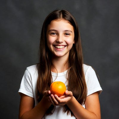 Girl holding orange