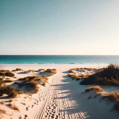 Sandy path to beach with footprints