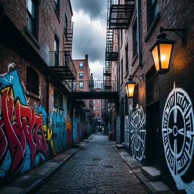 Graffiti-Covered Brick Alleyway