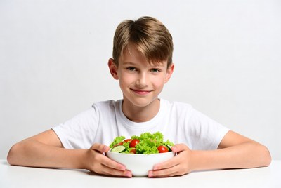 Boy holding salad bowl