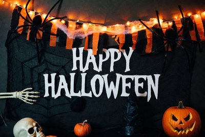 Happy Halloween with Pumpkins and Spiders