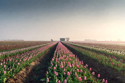 Pink Tulip Fields at Sunrise