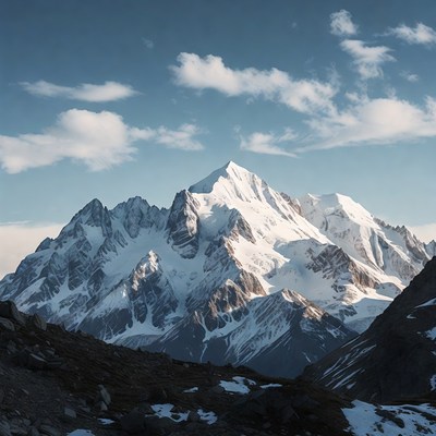 Snowy Mountain Peak with Clouds
