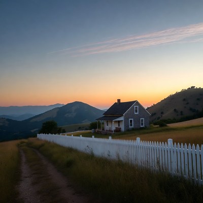 Cozy House on Hill at Sunset