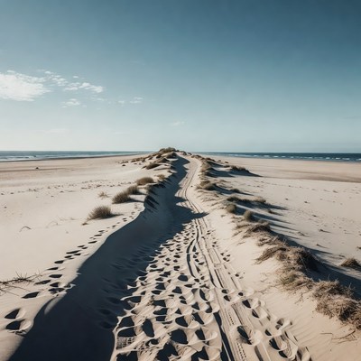 Footprints on sandy beach path