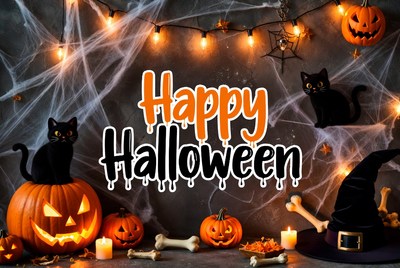 Happy Halloween with Pumpkins and Cats