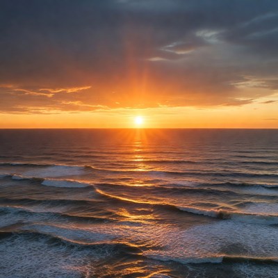 Sunset over ocean waves
