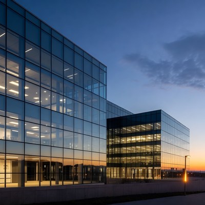 Glass Office Building at Dusk
