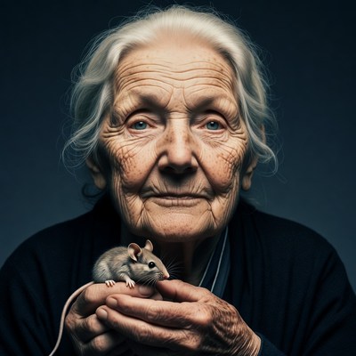 Elderly woman holding mouse