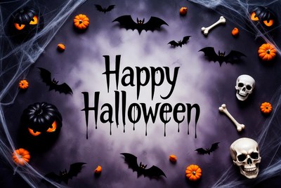 Happy Halloween with Pumpkins and Bats