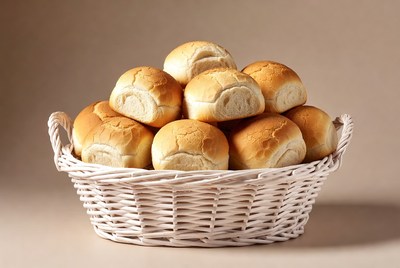 Fresh Dinner Rolls in Wicker Basket