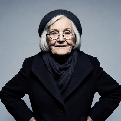 Elderly woman in beret and coat