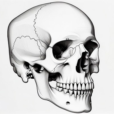 Detailed Black and White Human Skull