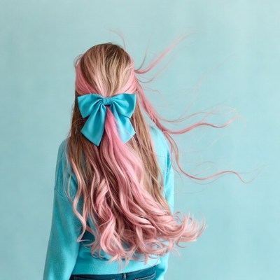 Girl with pink hair and blue bow