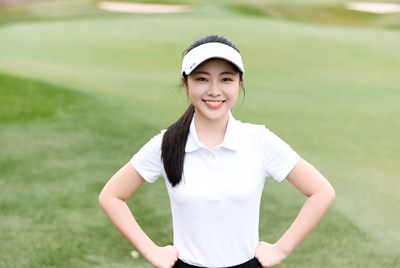 Asian woman golfer on green