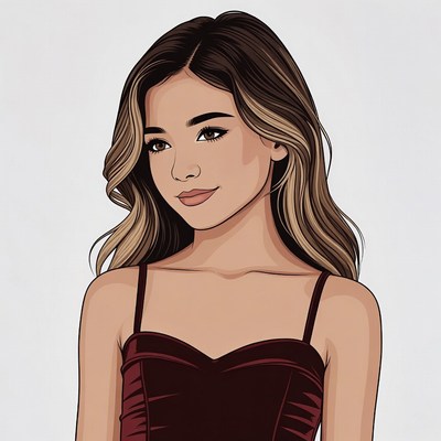 Asian girl in red dress illustration