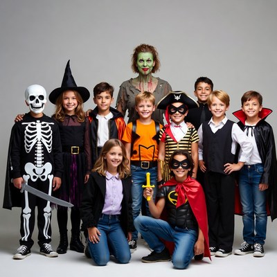 Children in Halloween Costumes Group