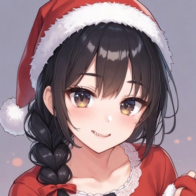 Anime girl in Santa hat smiling