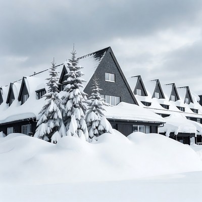 Snowy Chalet with Fir Trees