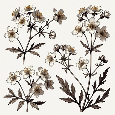 Anemone Flowers Illustration Set