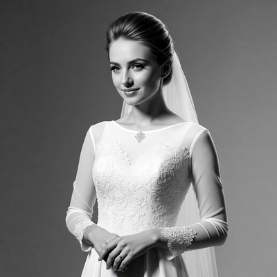 Bride in lace wedding gown