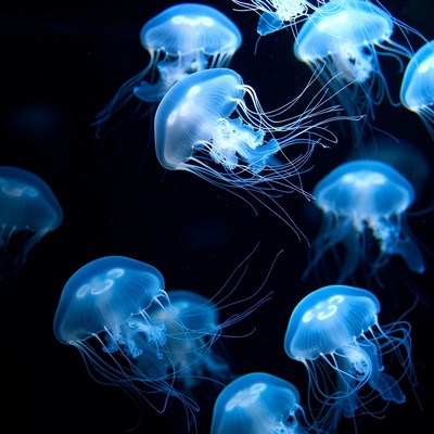 Glowing Blue Jellyfish in Dark Water