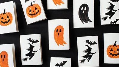 Halloween Cards with Pumpkins Ghosts Witches