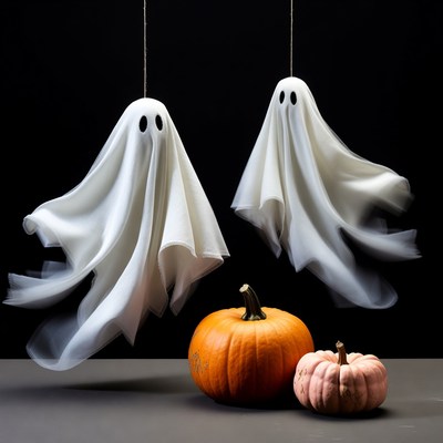 Hanging Ghosts with Pumpkins