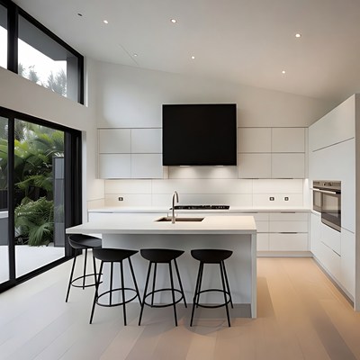 Modern White Kitchen with Island