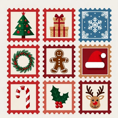 Christmas Stamps Icons Collection