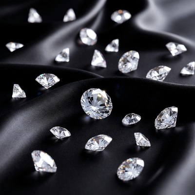 Diamonds on Black Satin Fabric