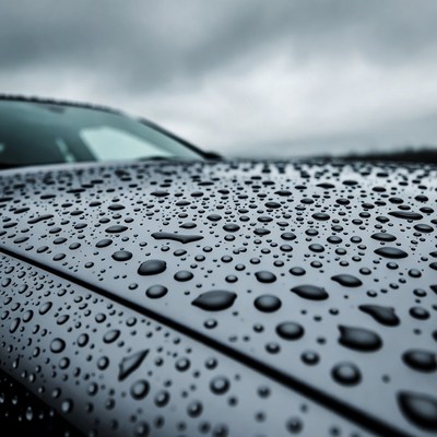 Rain droplets on car hood