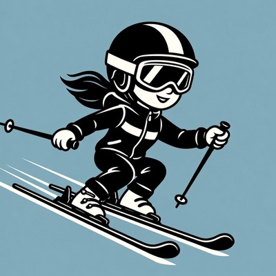 Girl skiing with skis and poles