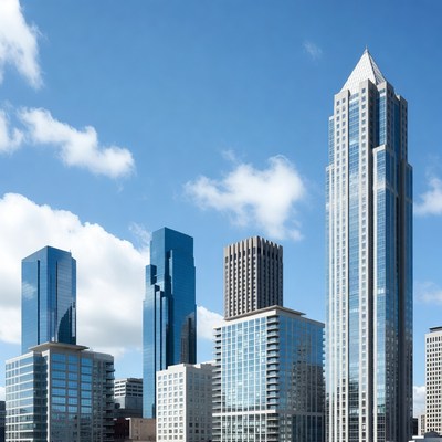 Modern skyscrapers against blue sky