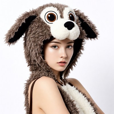 Woman in brown dog costume