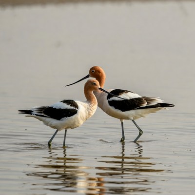 Pair of Black-necked Stilts Standing in Water