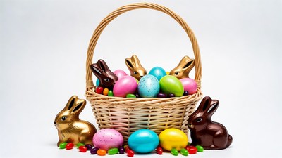 Easter Basket with Chocolate Bunnies and Eggs