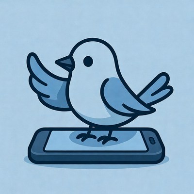 Blue bird standing on smartphone