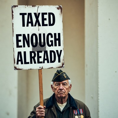Veteran holding 'Taxed Enough Already' sign