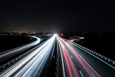 Highway at Night with Light Trails