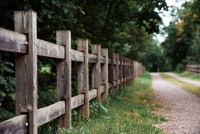 Wooden fence along forest path